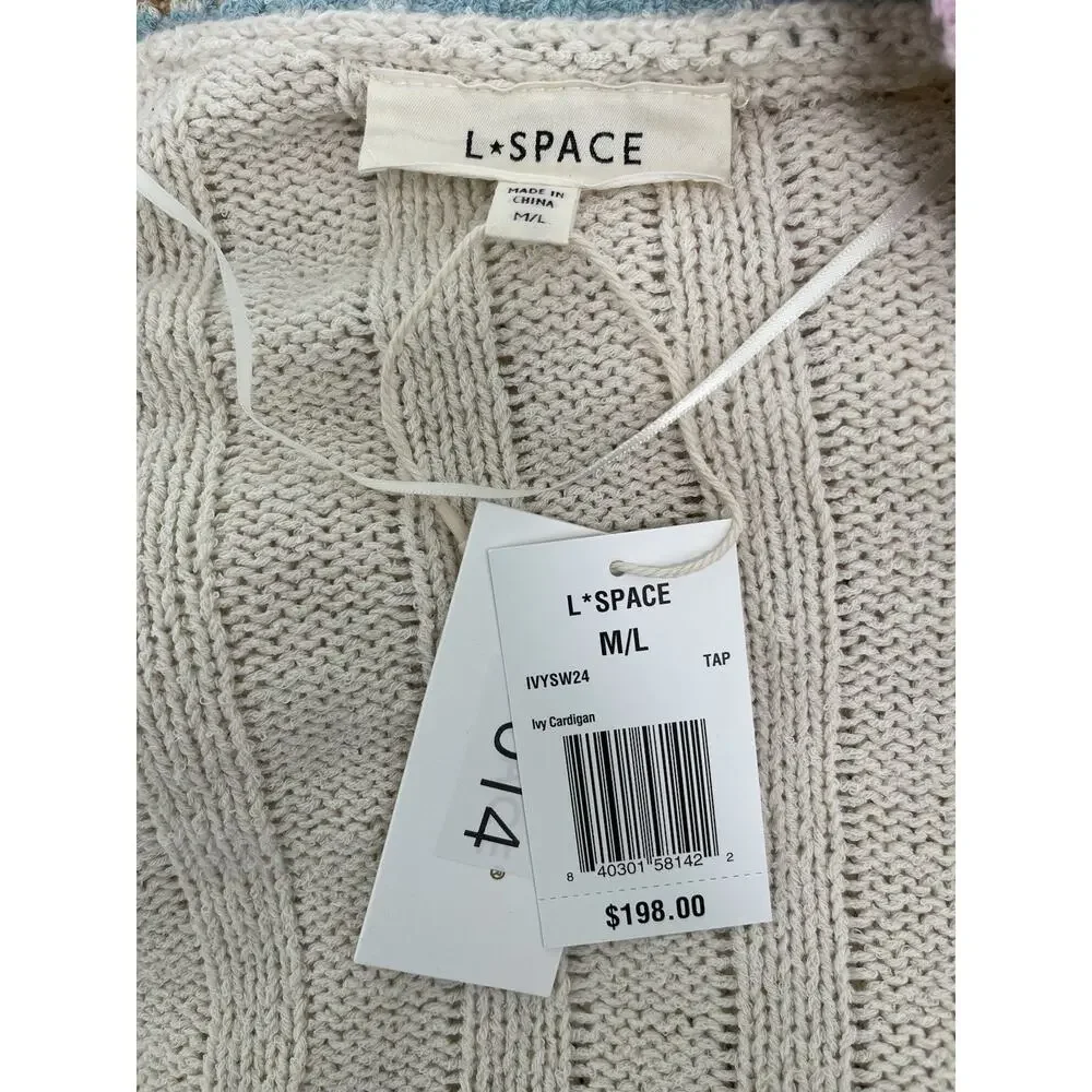 L*Space Ivy Cardigan Duster M/L Open Knit Long Stripe Pastel NWT $198 - Picture 4 of 5